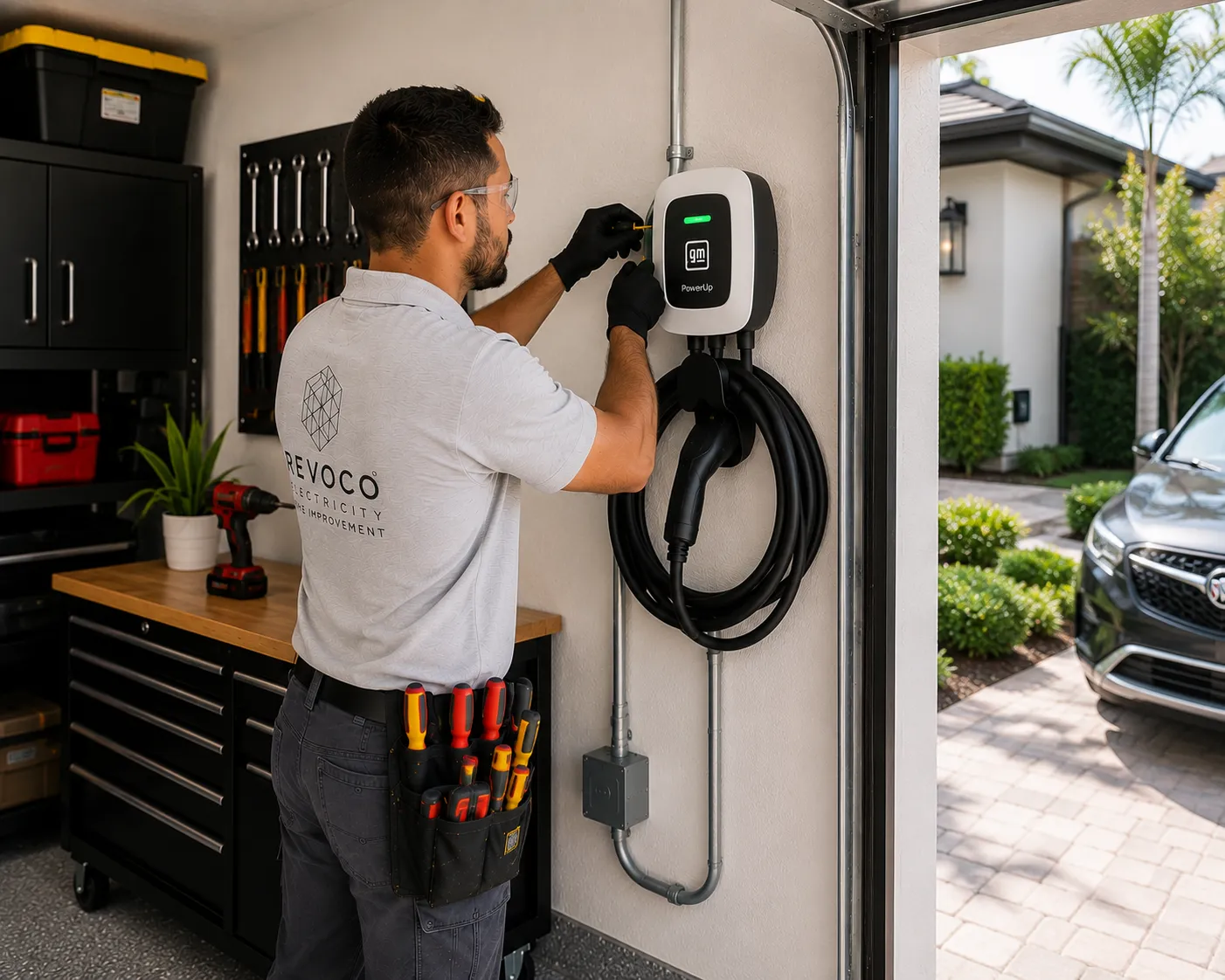 Electrician preparing a residential EV charger installation