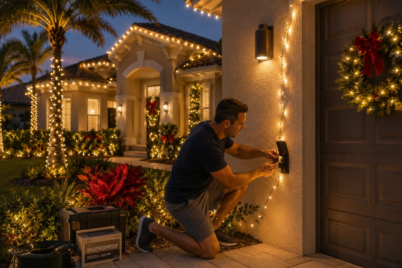 Florida home with holiday lighting installed safely.