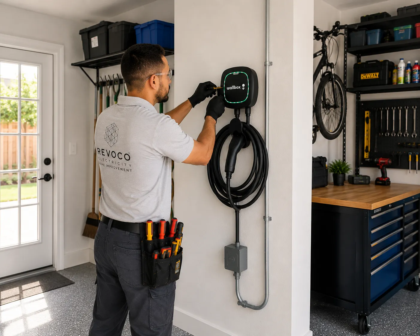Electrician preparing a home EV charger installation