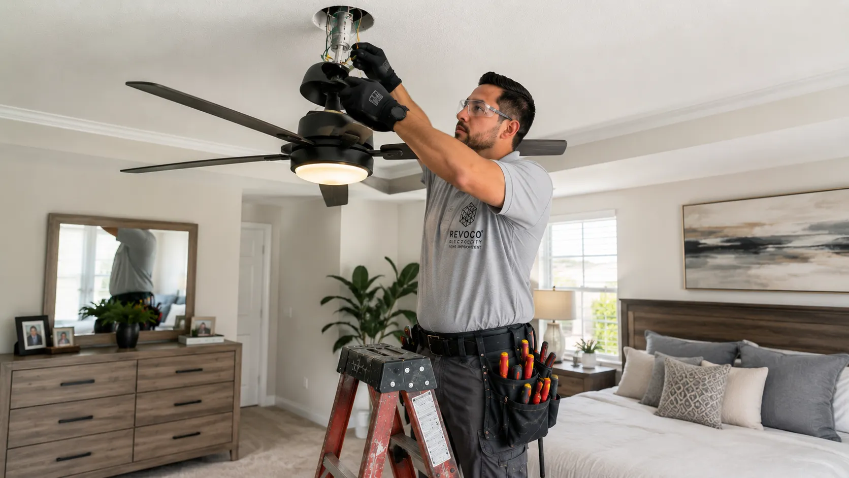 Ceiling fan installed in a bright residential room