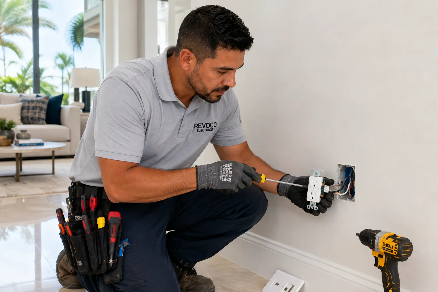 Electrician replacing an outdated electrical outlet.