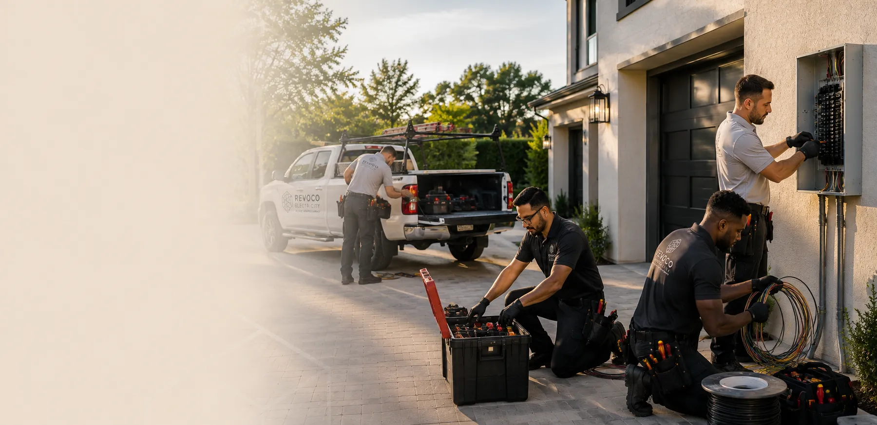 Revoco electrician reviewing an electrical project with a homeowner