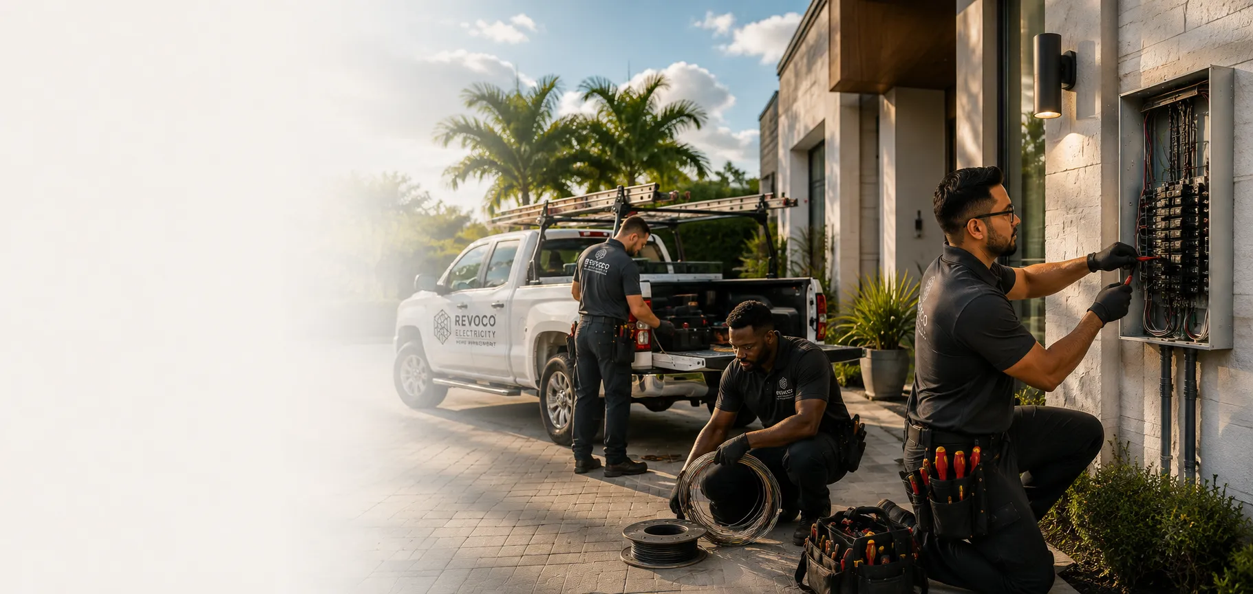 Revoco electrician reviewing an electrical project with a homeowner
