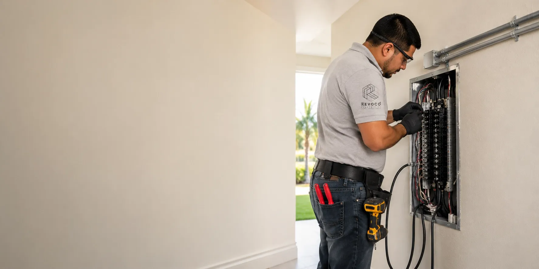 Electrician upgrading electrical panel